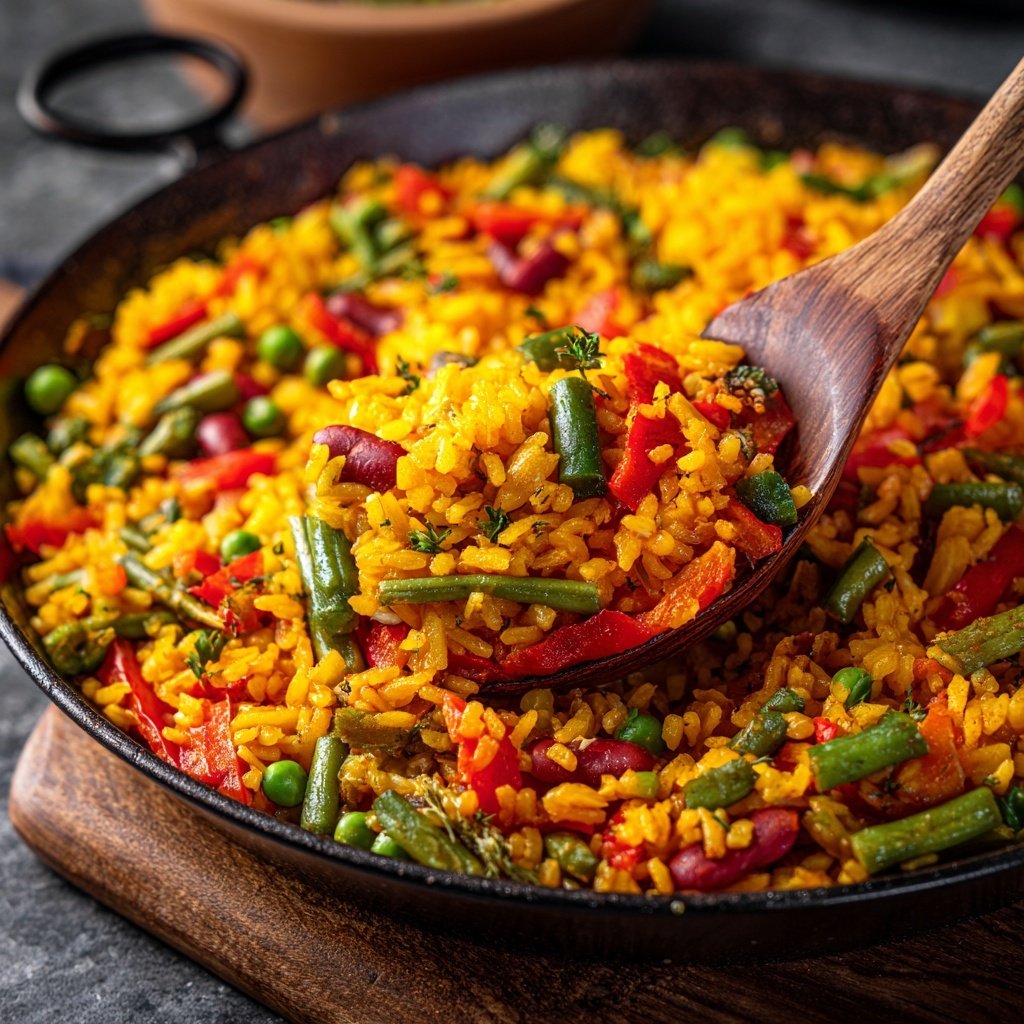 Vegetarische Paella mit Bohnen