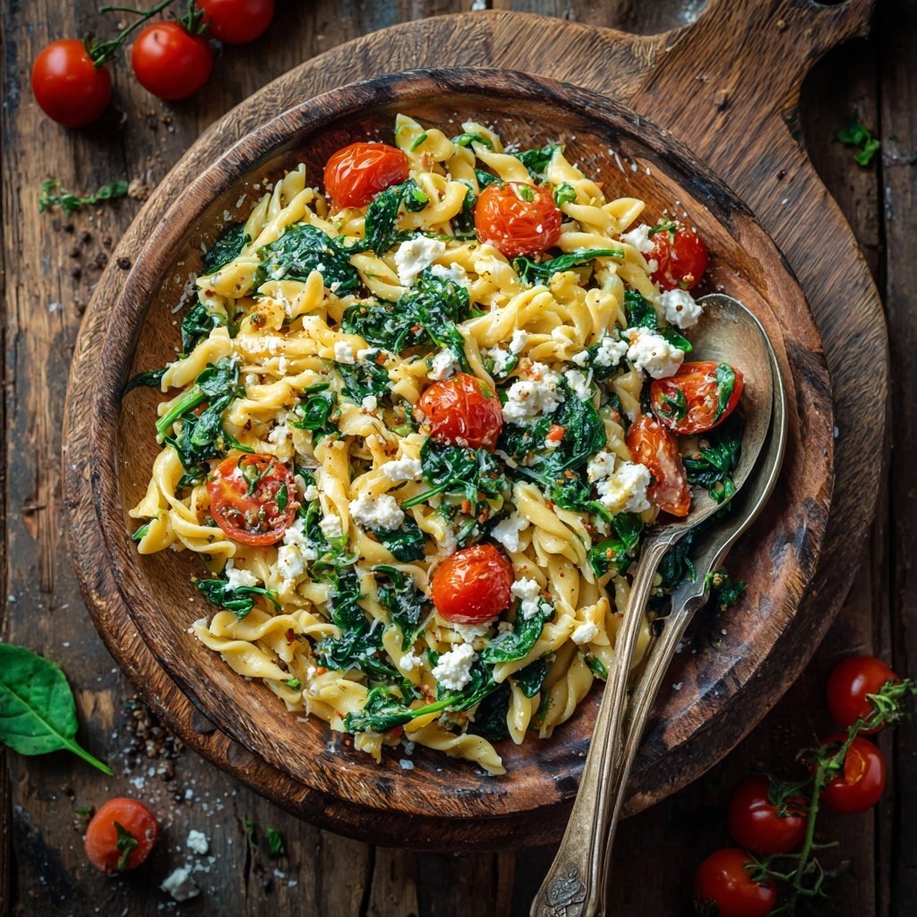 Mediterraner Nudelsalat Mit Spinat