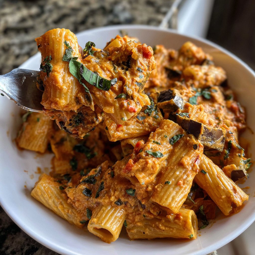 Rigatoni mit Auberginen-Tomatensauce