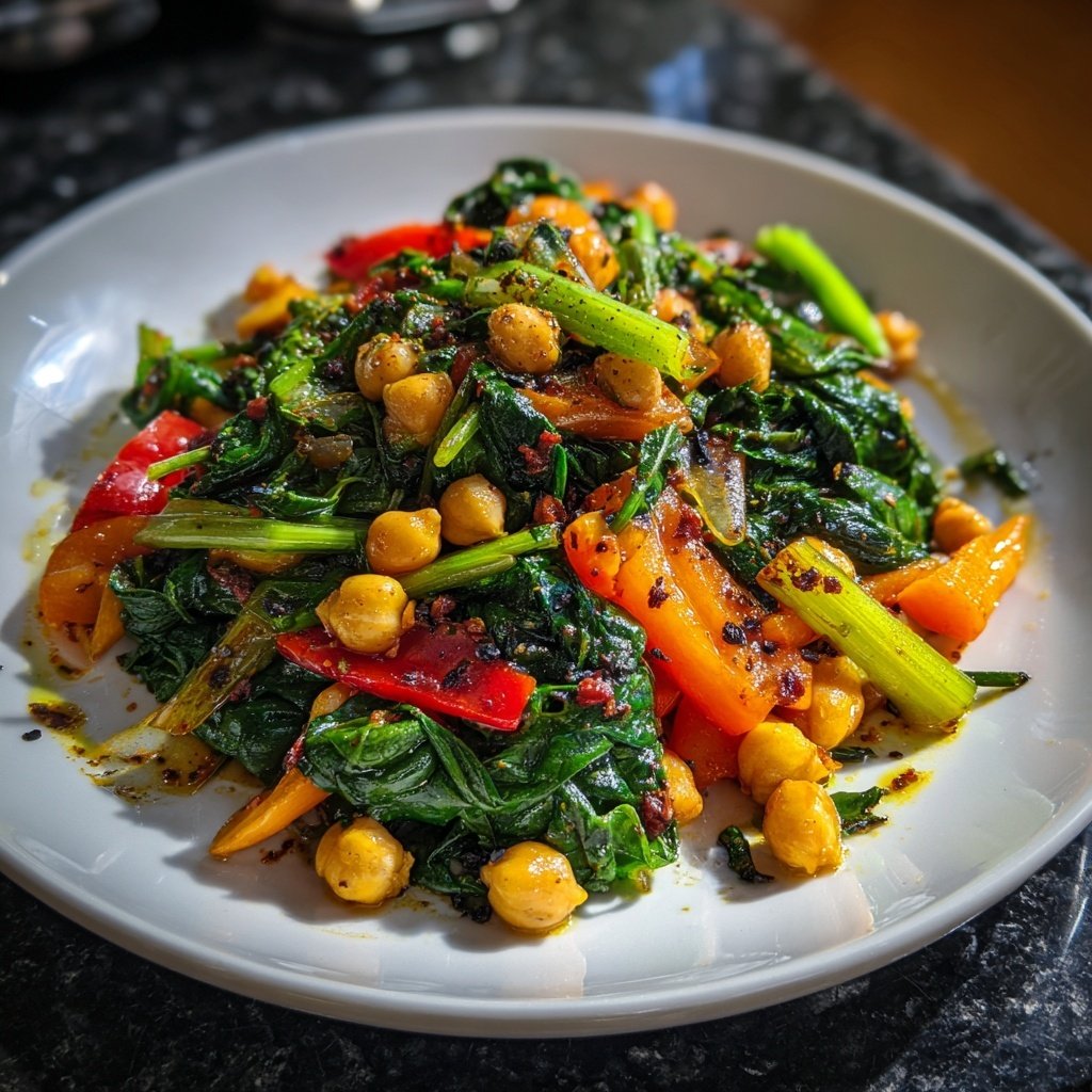 Kalorienarme Gemüsepfanne Mit Kichererbsen Und Spinat